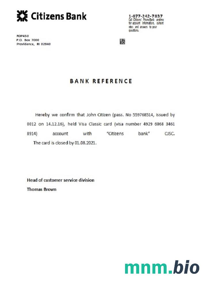 Przykład odniesienia do zamknięcia banku obywateli USA w formatach Word i PDF